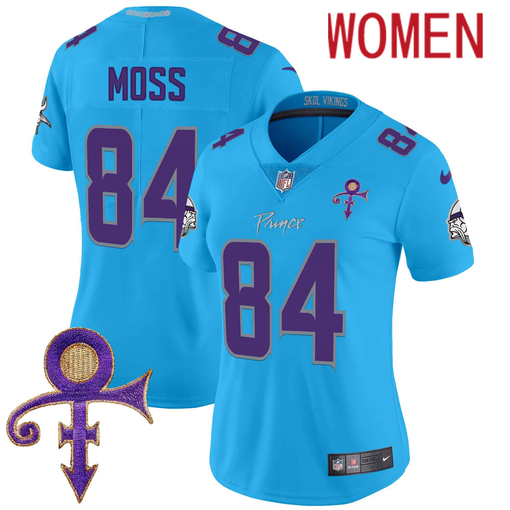 Women Minnesota Vikings #84 Moss Light Blue 2024 Nike Prince Vapor Limited NFL Jersey->women nfl jersey->Women Jersey